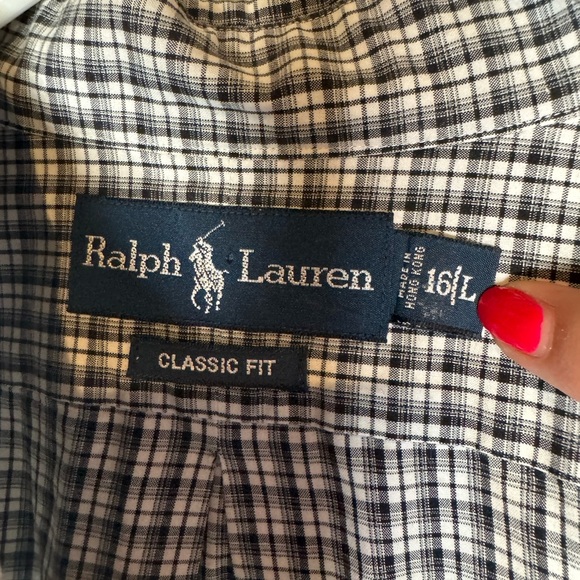 Ralph Lauren Classic Fit Button-Down Shirt - Black & White Check Size 16/L B434 - Picture 5 of 6